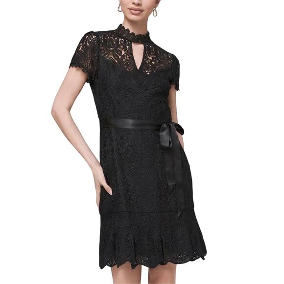 White House Black Market Dresses & Skirts - White House Black Market Black Cocktail Dress Cut Out Lace Fit and Flare Size 4